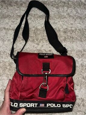 Polo by Ralph Lauren Red Polo Sport Crossbody Messenger Bag with Black Strap